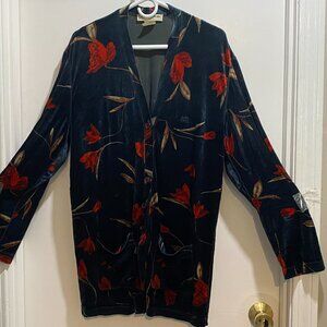 Sonia Rykiel Vint. Vibrant Floral Goth Boho Festival Velvet Artsy 90s Cardigan L